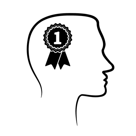 outline design icon with human head, brain and first place awardのイラスト素材