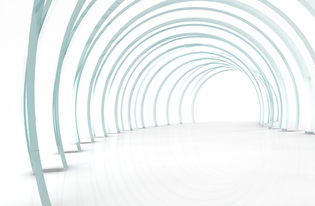 Bright glass corridor or tunnel in 3D rendered perspectiveの写真素材