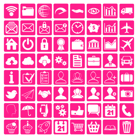 Social Media, Business and Finance Web Icons Pink Set Vectorのイラスト素材