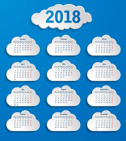 White clouds 2018 calendar on a blue backgroundのイラスト素材