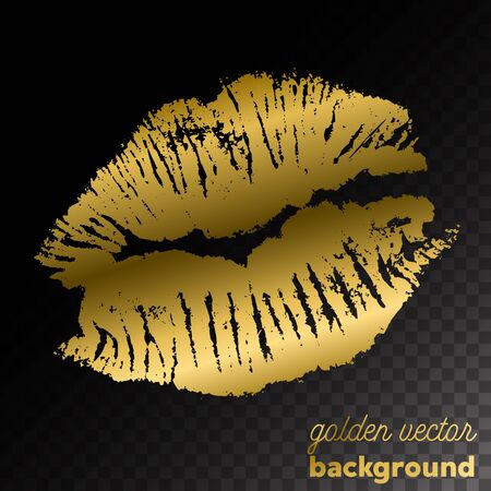 Golden kiss lips imprint on black backgroundのイラスト素材