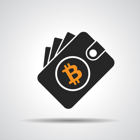 wallet with bitcoin symbol isolated on a grey backgroundのイラスト素材