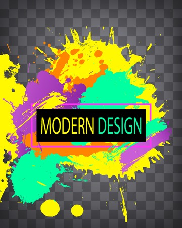 Modern colorful frame design with splashes and halftones on a chequered background.のイラスト素材