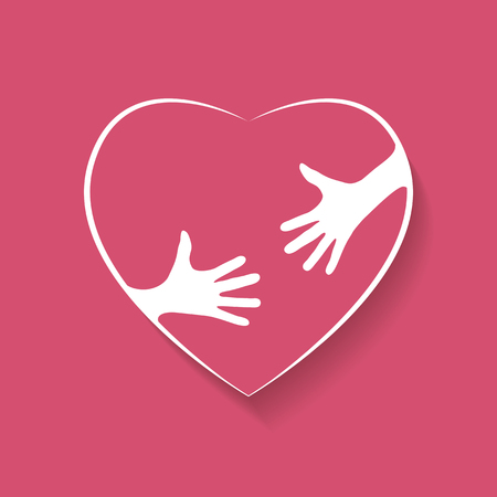 Embrace Heart Shape with hands Logo design template, hugging heart, concept of love and care, happy valentine dayのイラスト素材