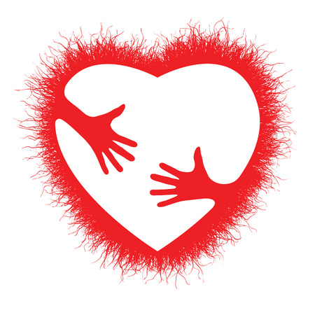 Silhouette of furry heart with hands, hugging heart, concept of love and care, happy valentine dayのイラスト素材