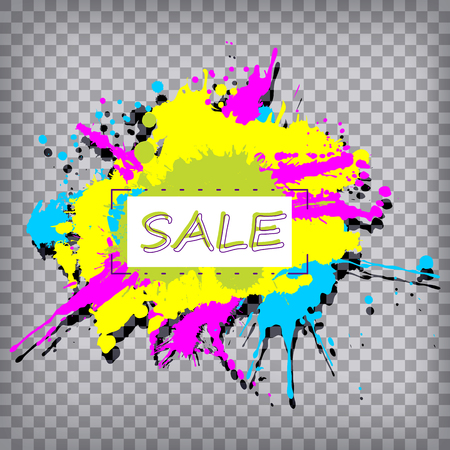 Abstract sale banner with colourful splashes on chequered backgroundのイラスト素材