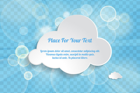 Abstract Creative concept vector cloud on a blue chequered festive background with light beamsのイラスト素材