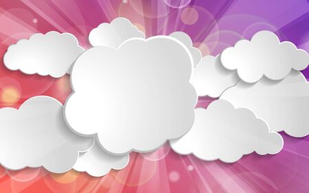 beautiful spring sunset gradient sunny rays light background with white paper clouds collectionのイラスト素材