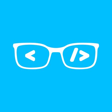 flat white glasses with code. Coder or programmer symbol. Concept of software developer or engineer...