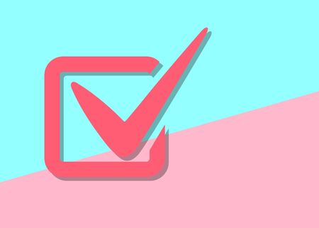 flat modern tick vote checklist icon with shadow on blue and pink pastel colored backgroundのイラスト素材