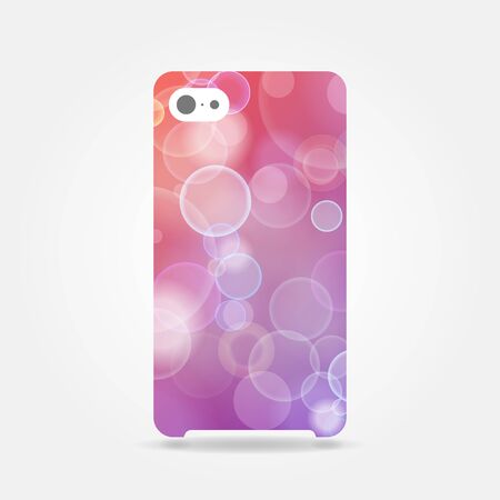 Purple sparkling phone case. Pink template cover smartphone with bubblesのイラスト素材