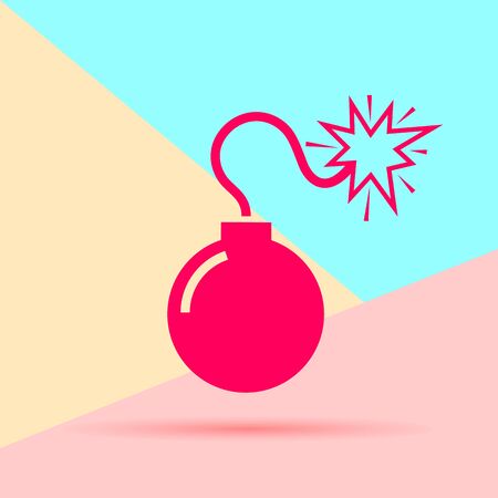 flat modern minimal red bomb icon with shadow on blue and pink pastel colored backgroundのイラスト素材
