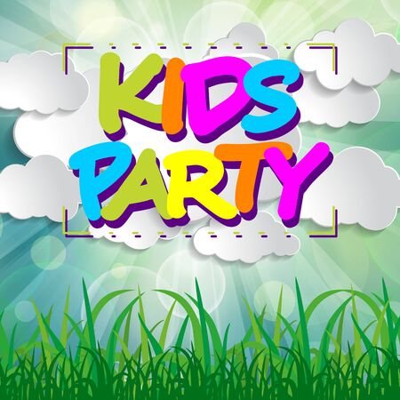 Modern colorful Kids party emblem for children playground for play and fun on natural spring background.のイラスト素材