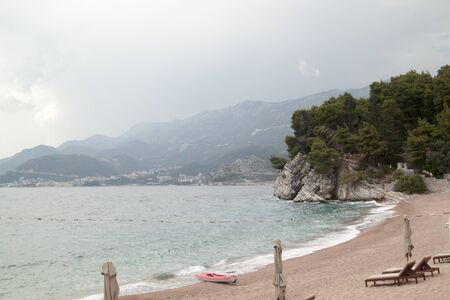 view of the protruding rock in the sea in the Park Milocer near Budva, Montenegroの写真素材