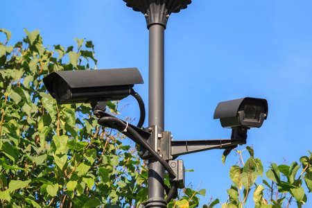 outdoor video surveillance cameras installed in several directions for easy monitoring of the order...
