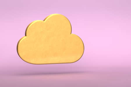 3d illustration of minimal golden cloud on pastel pink backgroundの写真素材