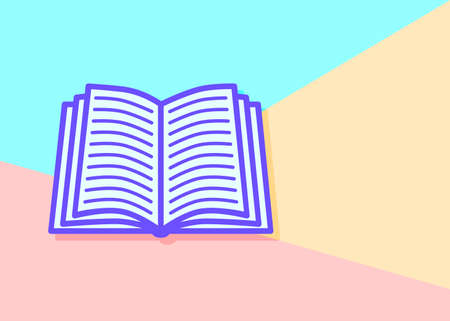 flat lay modern pastel colored open book icon with shadow on blue and pink background