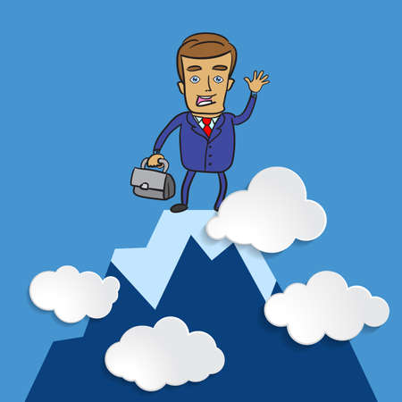 successful businessman with a briefcase on the top of the mountain symbolizing peak of world businessのイラスト素材
