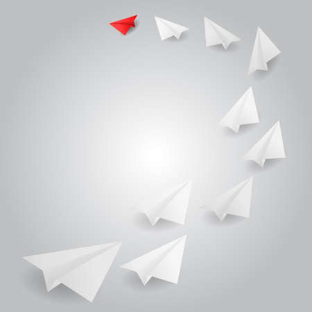 concept of leadership. leading red paper airplane flying white planes aimed at a common goalのイラスト素材