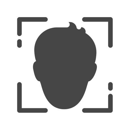 silhouette of man head view with face recognition system in trendy flat style isolated on white backgroundのイラスト素材