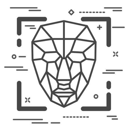 silhouette of face recognition system in trendy flat style isolated on white backgroundのイラスト素材