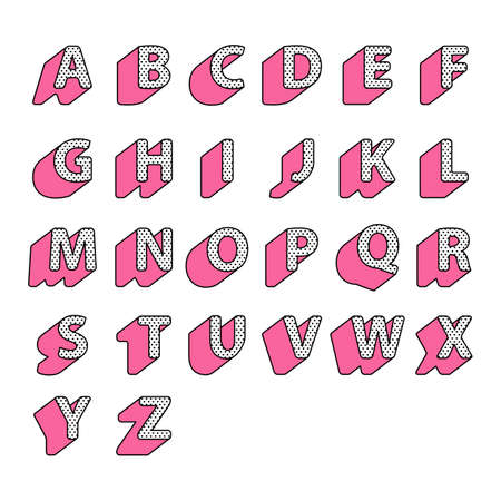 Set of pink cute english alphabet capital letters in style polka lol doll surprise on white backgroundのイラスト素材
