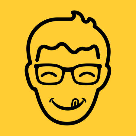 Flat happy head of man with smile, tongue and sunglasses on yellow backgroundのイラスト素材