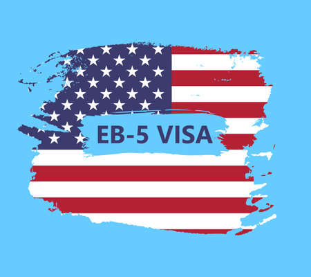 banner in the form of an abstract American flag with text of EB-5 Visaのイラスト素材