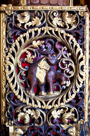 Wood carving a elephantの写真素材