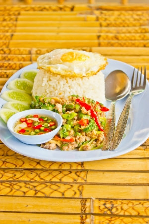 Pork fried rice with basil as a food item  Shop all stores in Thailand の写真素材