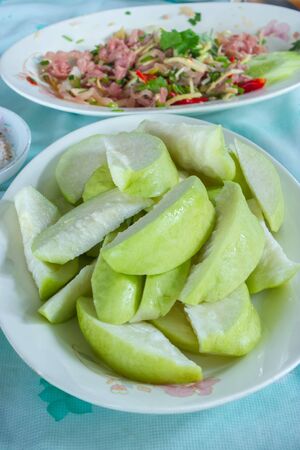 The guava slices ready to eat  The fruit is rich vitamin c の写真素材