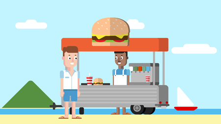 Beach Hamburger Joint Flat Illustrationのイラスト素材