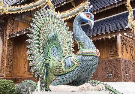 CHIANGMAI AUGUST 28, 2016 : A stucco of creature legend at Wat Ban Den temple, Chiang Mai, Thailandのeditorial素材