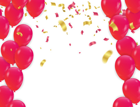 Red balloons and confetti concept design backgroundのイラスト素材