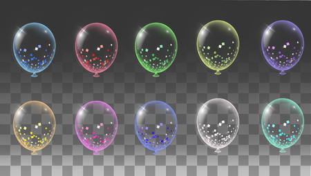 Colored transparent balloons on transparent background. Vector illustration.のイラスト素材