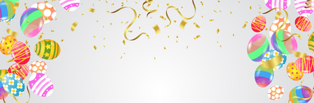 Easter eggs composition. Holiday background  Celebration background template with confetti Vector illustration.のイラスト素材