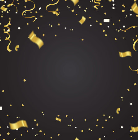 Celebration party banner with golden balloons and serpentine on a background Vector illustration.のイラスト素材