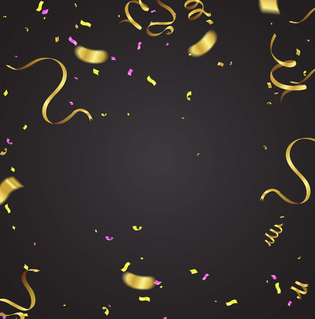 Celebration party banner with golden balloons and serpentine  on a background Vector illustration.のイラスト素材