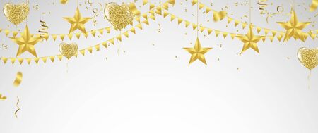 Star shaped balloons in gold colors on a white background.のイラスト素材