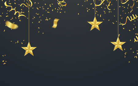 Party shiny banners with air balloons and serpentine. Vector illustrationのイラスト素材