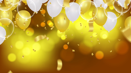 abstract vector background with bokeh effect and Vector party balloons illustration. Confetti and ribbons flag ribbons, Celebration のイラスト素材