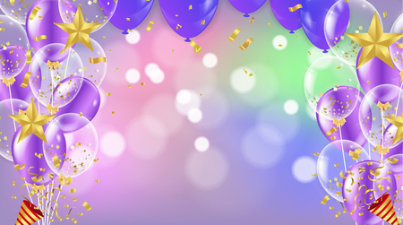 Abstract vector background with bokeh effect and Vector party balloons illustration.  Purple and pink colorful balloons Balloons and confetti Carnival festivalのイラスト素材