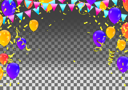 Vector festive Balloons and confetti birthday cardのイラスト素材