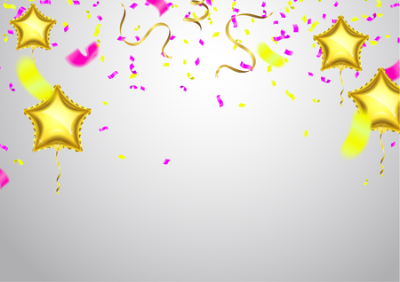 Celebrate banner. Party flags with confetti. Vector illustration design template. Happy holiday of Falling Shinyのイラスト素材