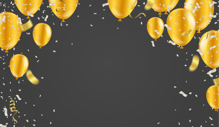 Gold balloons, confetti and streamers. Vector illustration.のイラスト素材