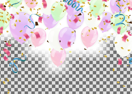 Balloons Pink Rose Gold party frame confetti and red ribbons.  background. vector illustrator EPS10のイラスト素材