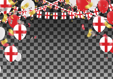 England Balloons with Countries flags of national England flags team group and ribbons flag ribbons, Celebration background template. victory.winner.footballのイラスト素材