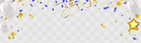 Vector party balloons illustration. Confetti and ribbons flag Celebration background template typography for greeting card, festive poster etc.のイラスト素材