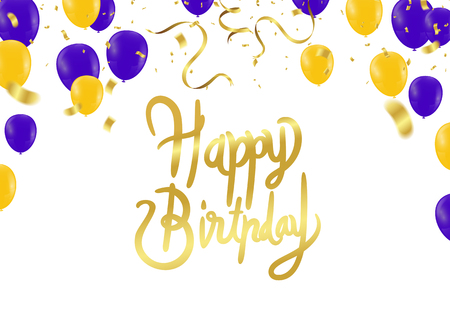 Happy birthday lettering  Hand drawn invitation design confetti and gift box, design template for birthday celebrationのイラスト素材