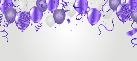Stock vector illustration party flying purple realistic balloons purple . Defocused macro effect. Templates for placards, bannersのイラスト素材